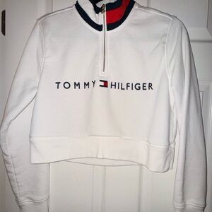 Tommy Hilfiger White Pullover with Navy and Red Trim custom cropped